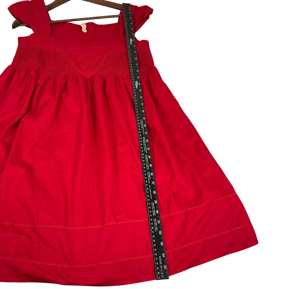 Maeve Mini Dress Womens Size 4 Red Excellent Smocked Cotton Flutter Sleeve - Picture 5 of 8